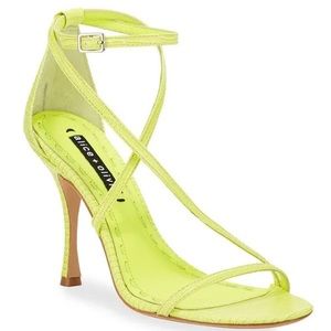 Alice and Olivia Neon Yellow Strappy Heels in Neon Yellow.|Green In Size 8.5